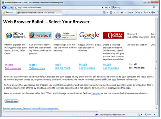 Rascunho de como seria a tela de escolha de navegador no IE. (Reprodução)