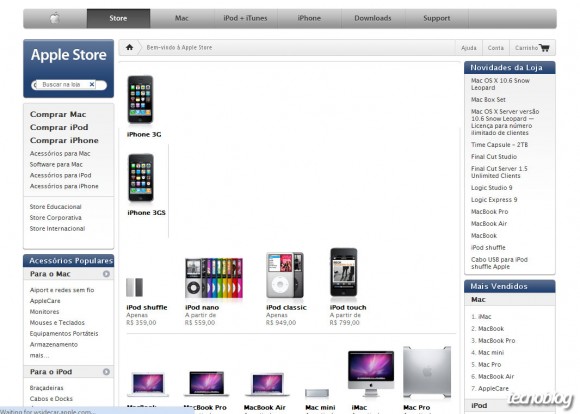 Página inicial da Apple Store Online.