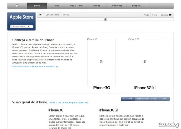 Apple Store Online com iPhone 3GS  e iPhone 3GS. (Clique para ampliar)