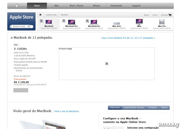 Página do MacBook White, sem foto do aparelho. (Clique para ampliar)