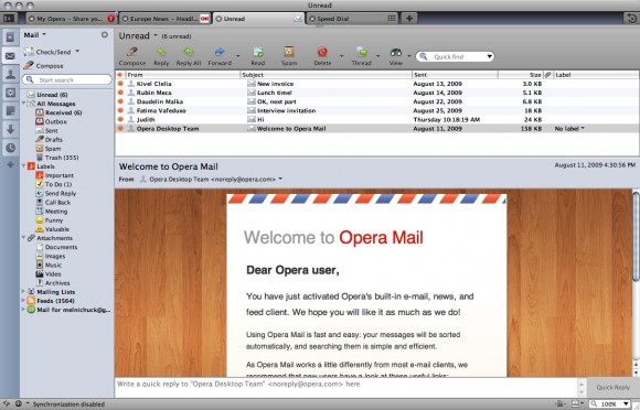Cliente de e-mail embutido no Opera 10