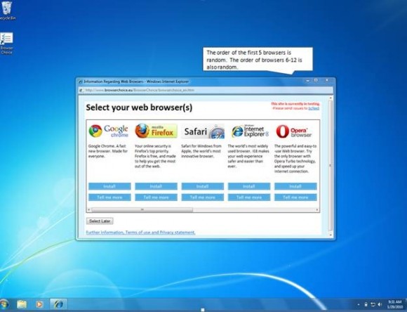 Internet Explorer: tela de escolha de navegador. Clique para ampliar.