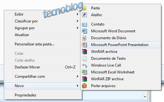 Como editar o menu Novo do Windows 7