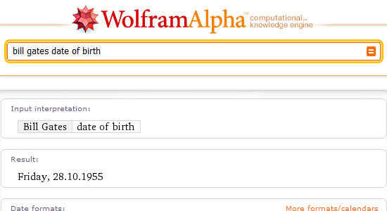 Wolfram Alpha já acerta essa data faz tempo... Clique para ampliar.