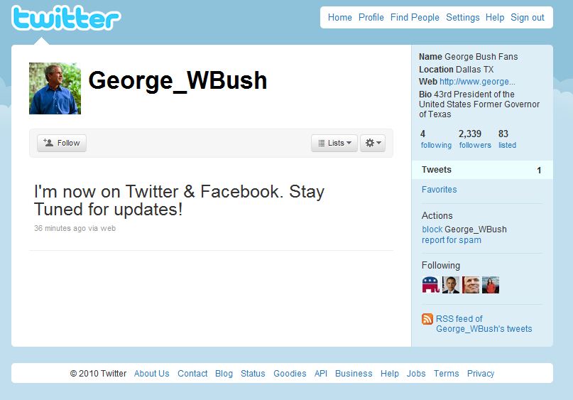 George W. Bush chega ao Twitter e Facebook