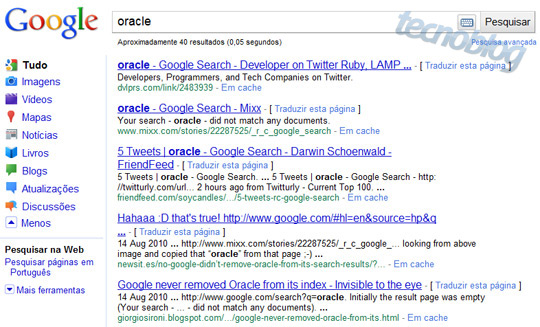 Google apagou a Oracle de suas buscas?