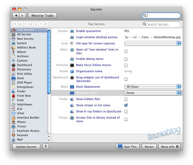 Como ativar opções avançadas do Mac OS X usando o Secrets