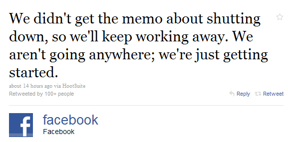 Facebook usa Twitter para desmentir rumor de fechamento da rede