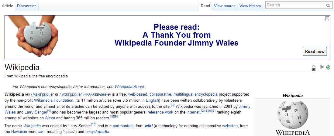 Efeito Jimmy Wales: Wikipedia consegue 16 mi em 48 dias