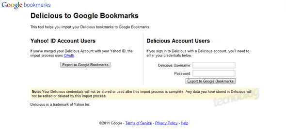 Delicious e Google Bookmarks: importação de favoritos
