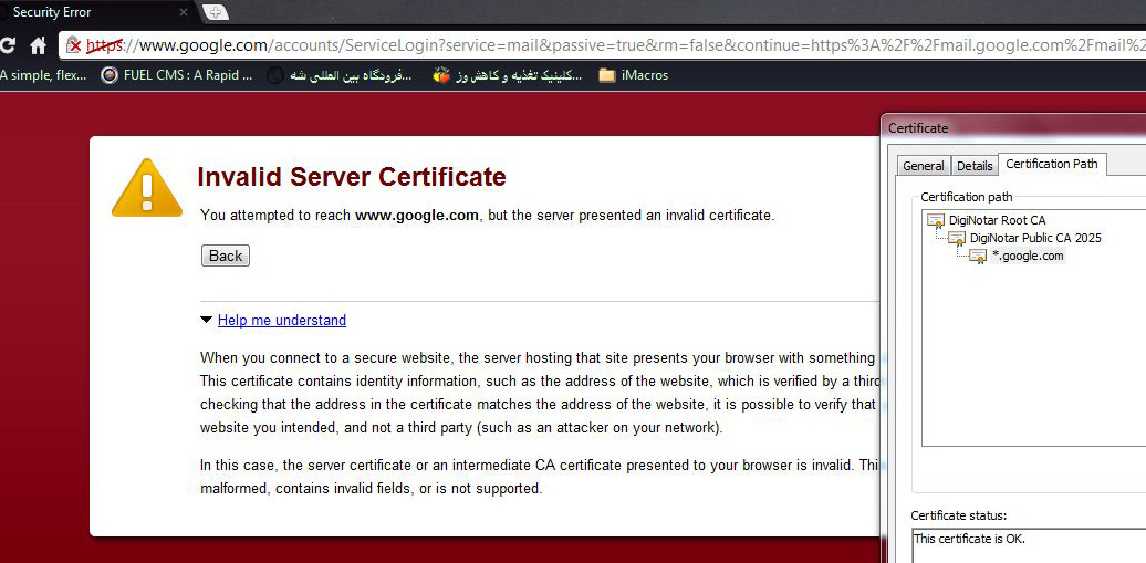Ataque a usuários do Google usou certificado de segurança falso