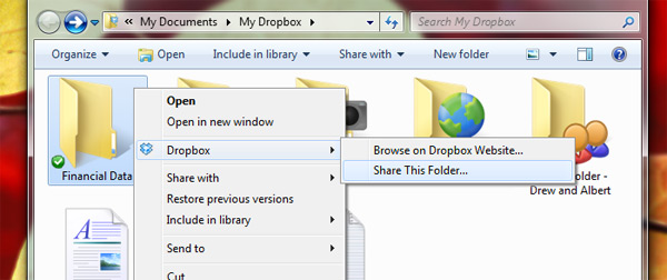Dropbox: compartilhar pasta