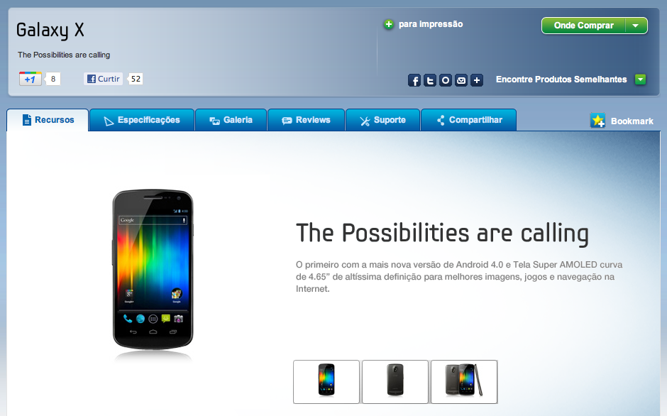 Galaxy X, irmão do Nexus, aparece no site da Samsung Brasil