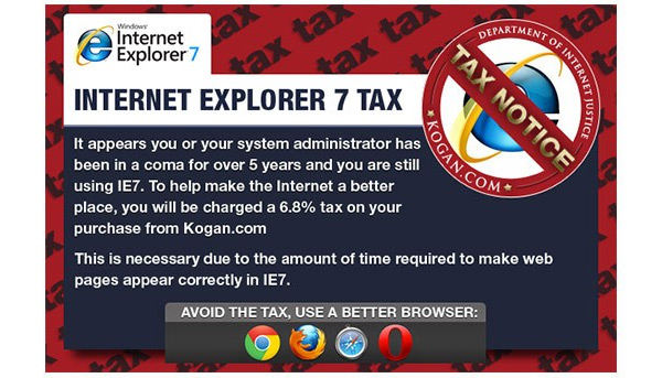 Site de comércio eletrônico australiano cobra taxa de quem usa Internet Explorer 7