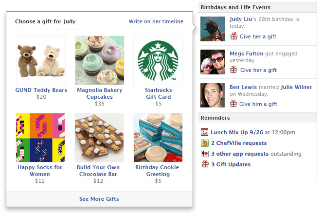Facebook permite comprar e mandar presentes pela rede social