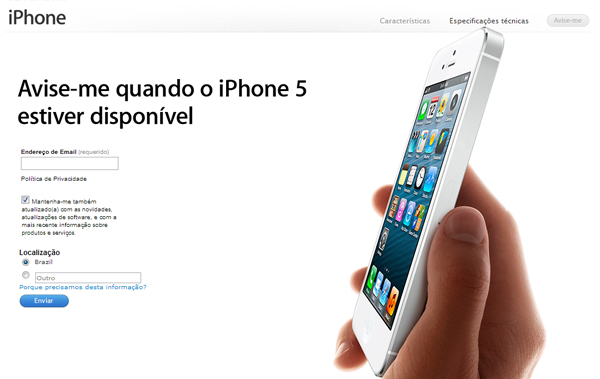 Apple começa a cadastrar interessados no iPhone 5
