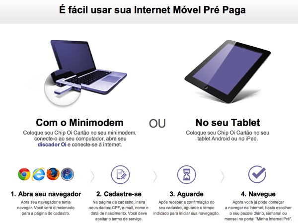 Oi lança internet móvel pré-paga para tablets e modems