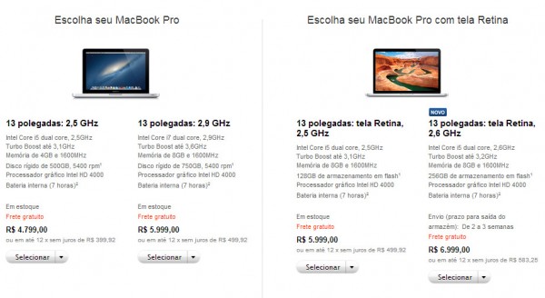 MacBooks com novos processadores na loja: preço ainda no alto.
