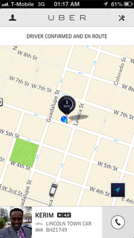 Logo após pedir um carro no Uber já era possível ver a localização dele, o modelo do carro e o motorista na interface do app.