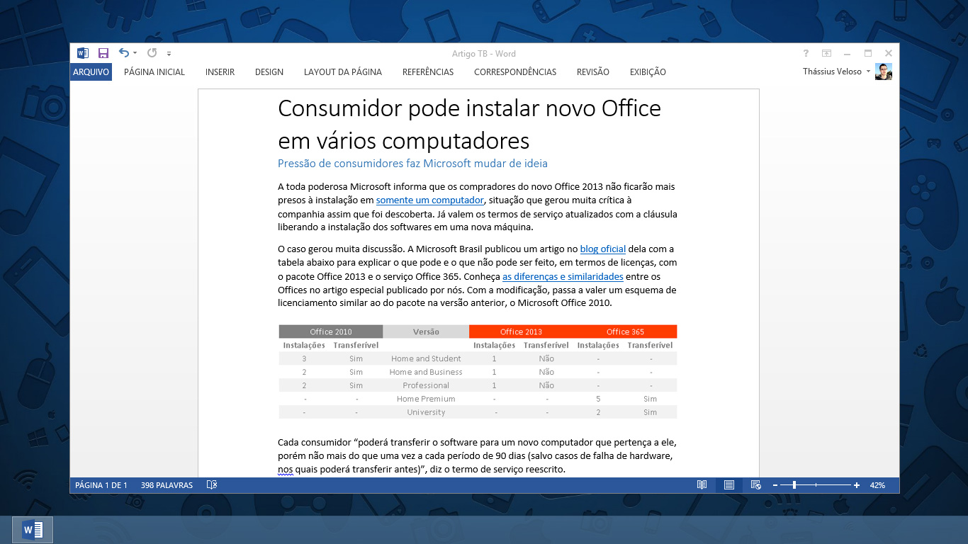 Consumidor pode instalar novo Office em vários computadores