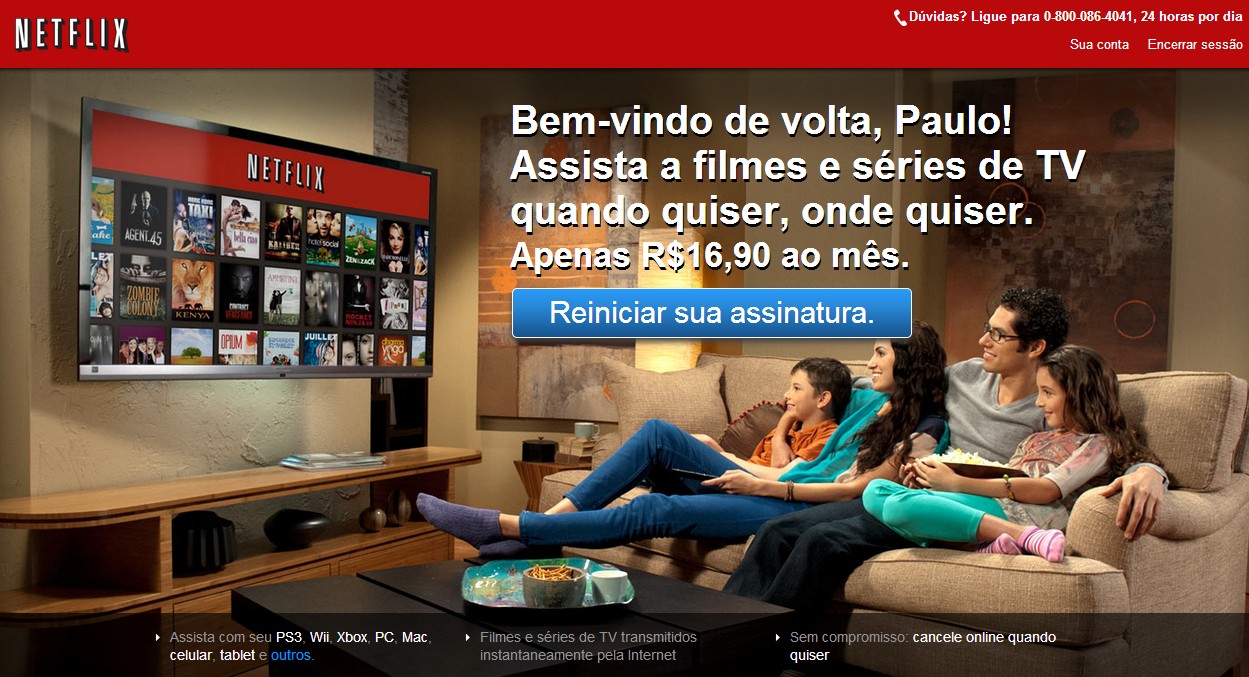 Netflix aumenta mensalidade no Brasil