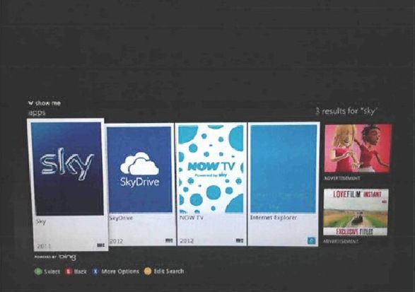 Apps Sky e SkyDrive lado a lado no Xbox