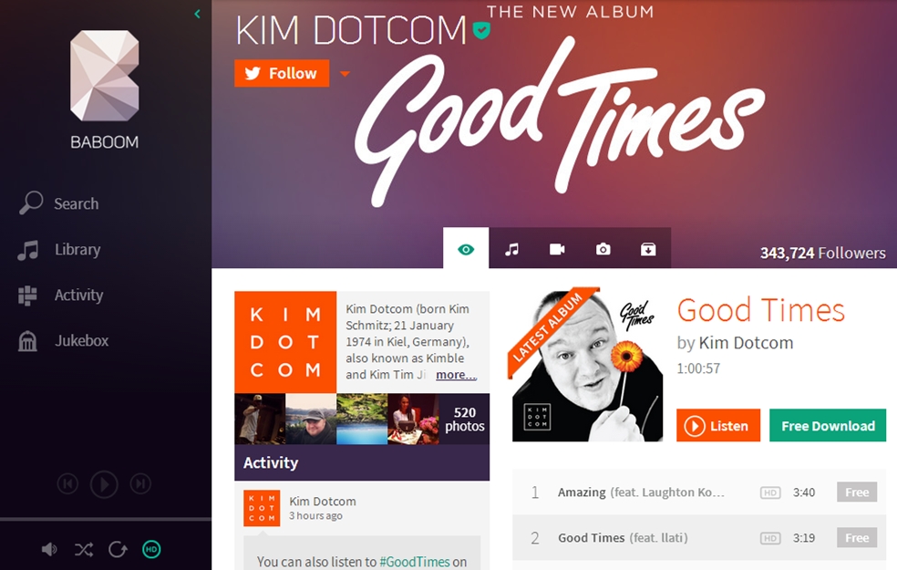Kim Dotcom libera prévia do Baboom, sua “revolucionária” plataforma de música digital