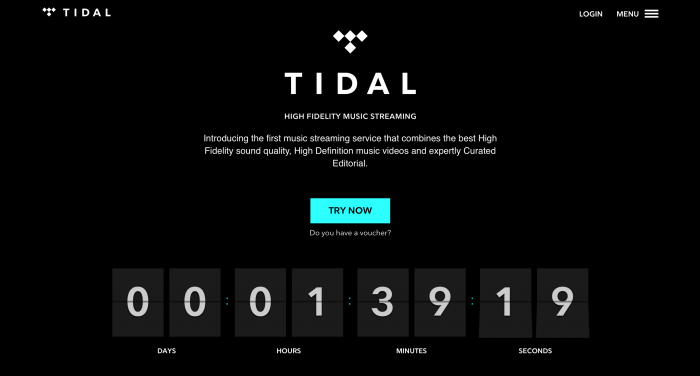 Site do Tidal apresenta somente contagem regressiva