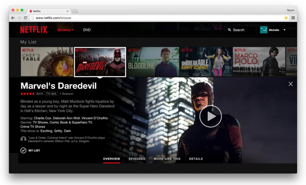 Netflix - nova interface