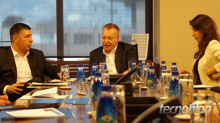 Stephen Elop, durante encontro com a imprensa em São Paulo. Isso foi no lançamento dos Lumias 640 e 640 XL no Brasil, em março.