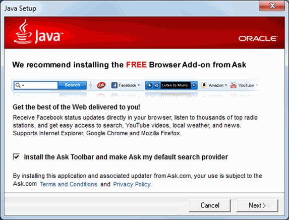 Java - Ask.com Toolbar