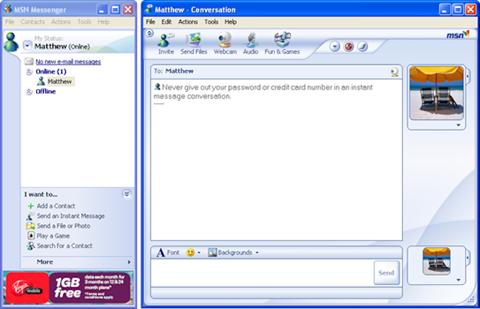 Captura de tela de uma conversa no Windows Live Messenger, o popular MSN.