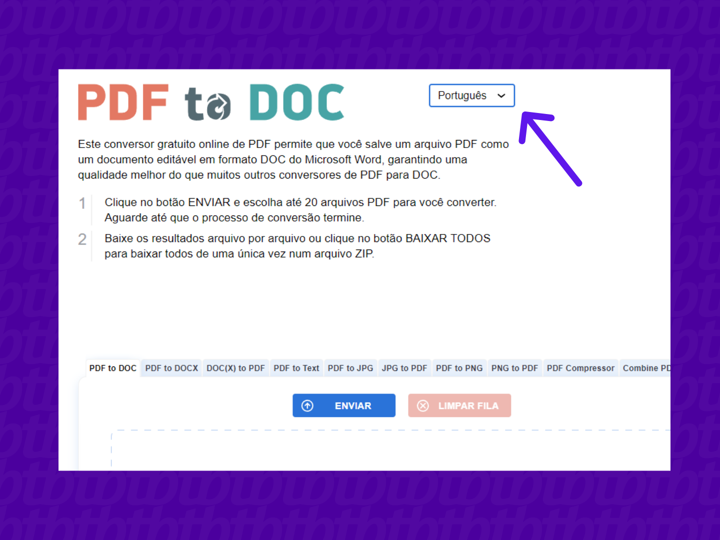 screenshot da pagina inicial do site pdf to doc