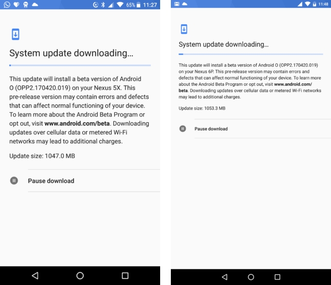 Android O - pausar download