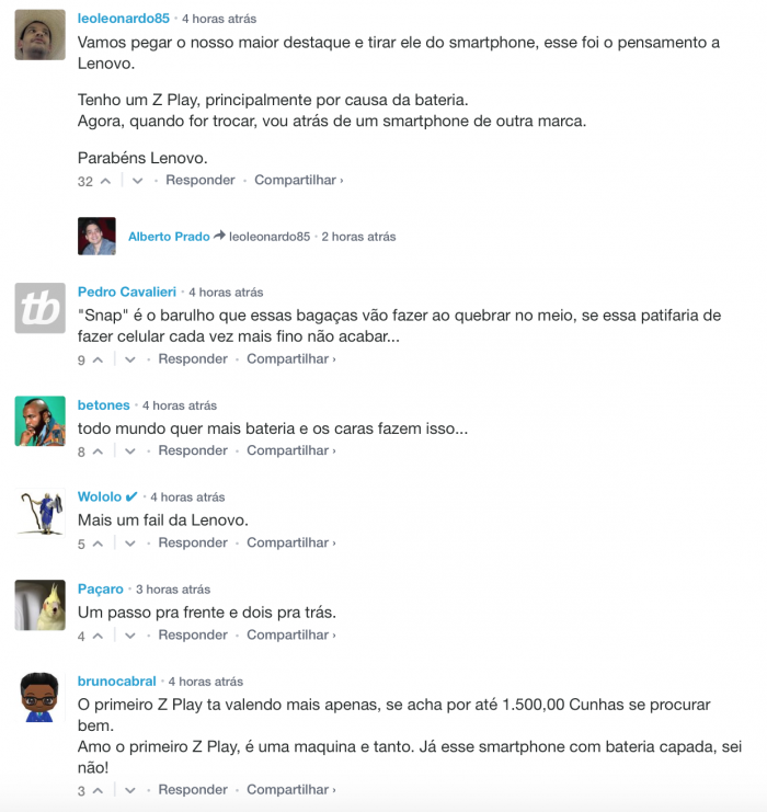 Comentários no post de lançamento do Moto Z2 Play