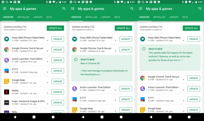 Play Store - changelogs