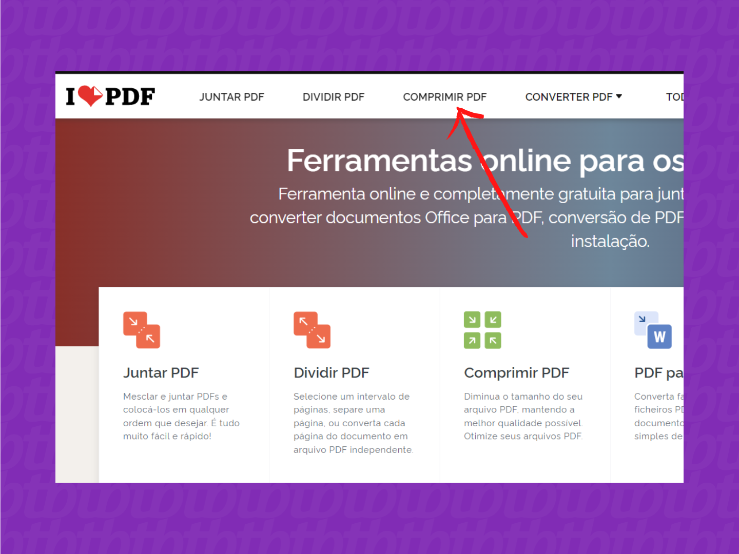 Botão "Comprimir PDF" no site