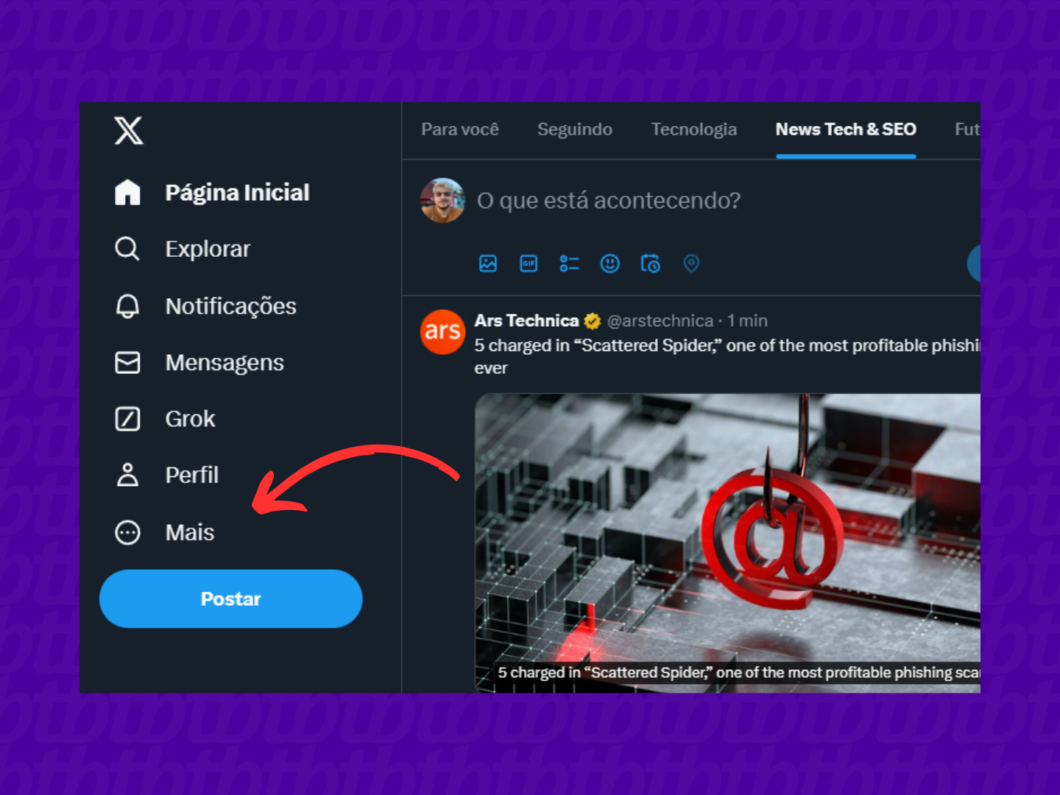 Acesse o menu de opções do X (Twitter) (Imagem: Reprodução/X)