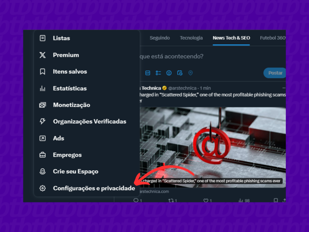 Abra o menu de configurações do X (Twitter) (Imagem: Reprodução/X)