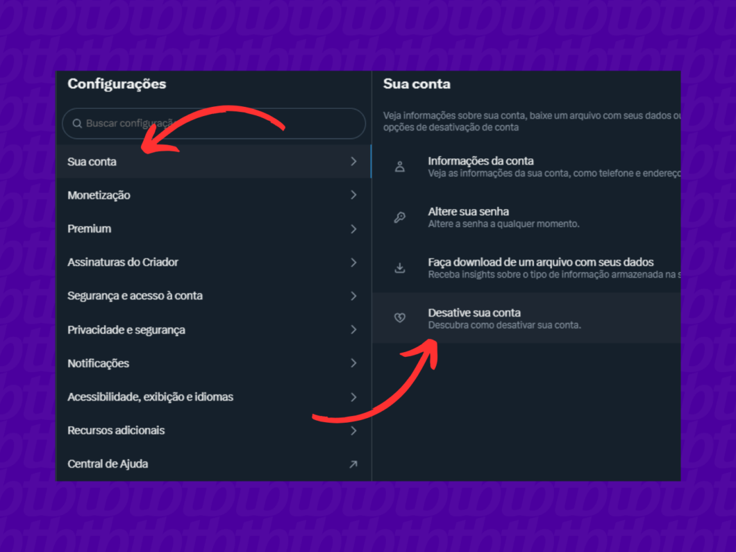Clique em "Desative sua conta" para encerrar sua conta na rede social (Imagem: Reprodução/X)