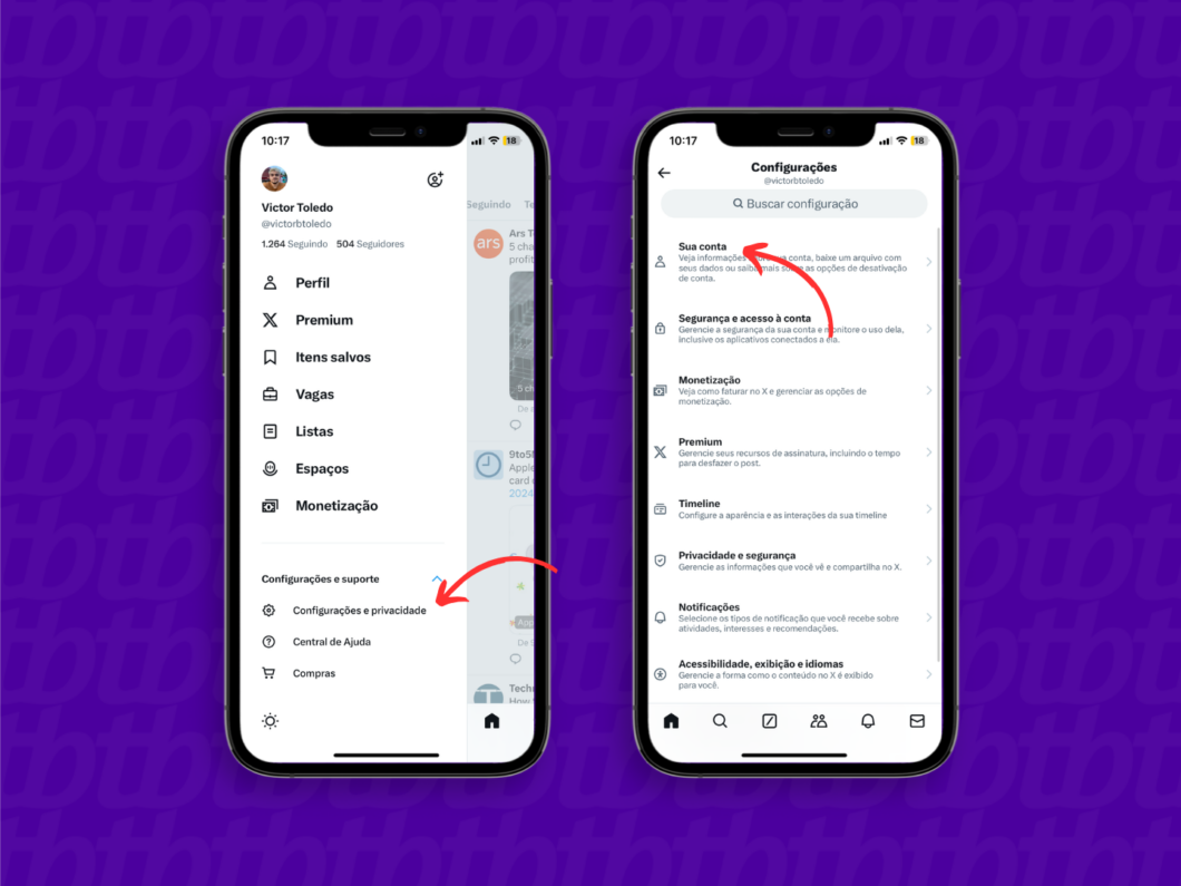 Acesse o menu de configurações da sua conta no X (Twitter) (Imagem: Reprodução/X)