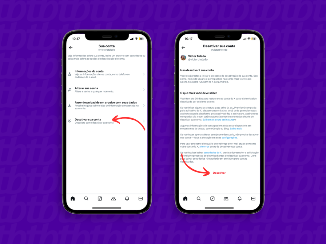 Selecione a opção para desativar sua conta (Imagem: Reprodução/X)