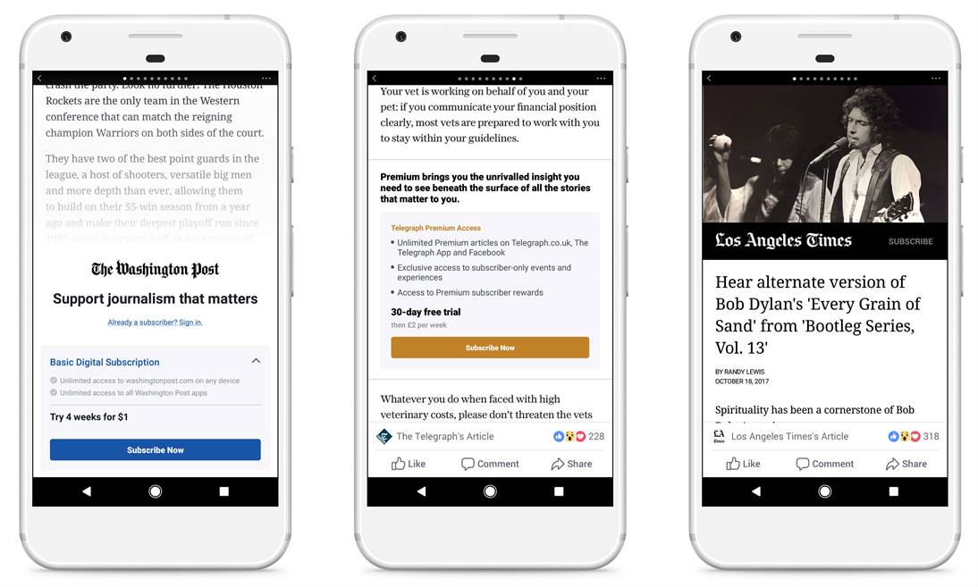 Facebook testa paywall no Instant Articles