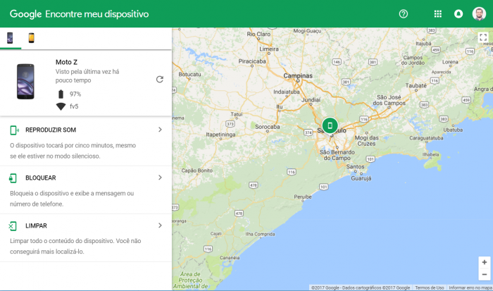Google Encontre Meu Dispositivo também permite rastrear um celular perdido (Imagem: Reprodução/Google)