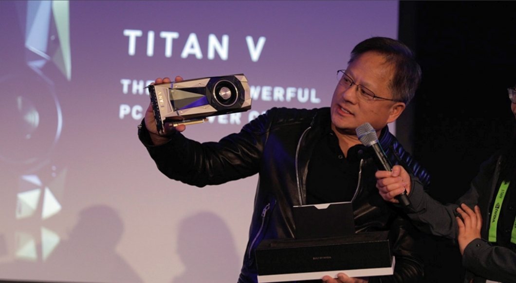 Jensen Huang, CEO da Nvidia, na apresentação da Titan V