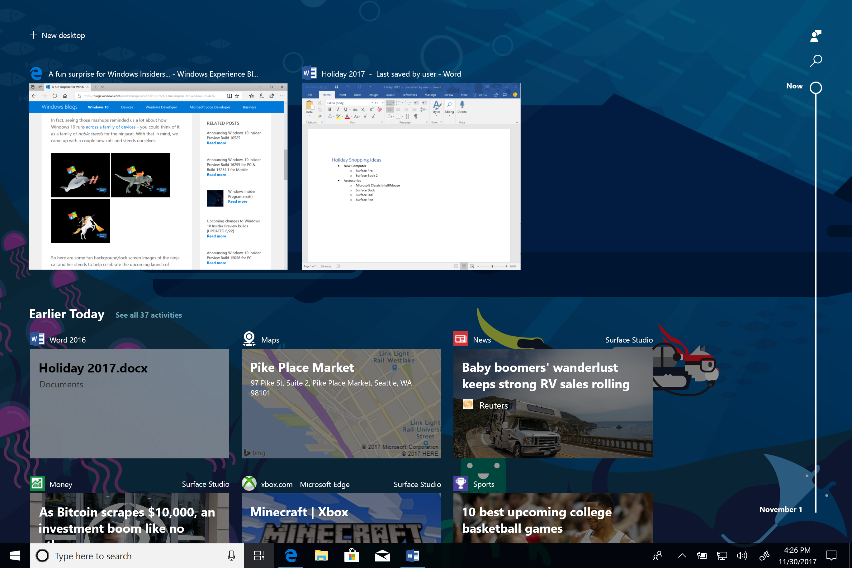 Prévia do Windows 10 traz linha do tempo e organiza apps em abas