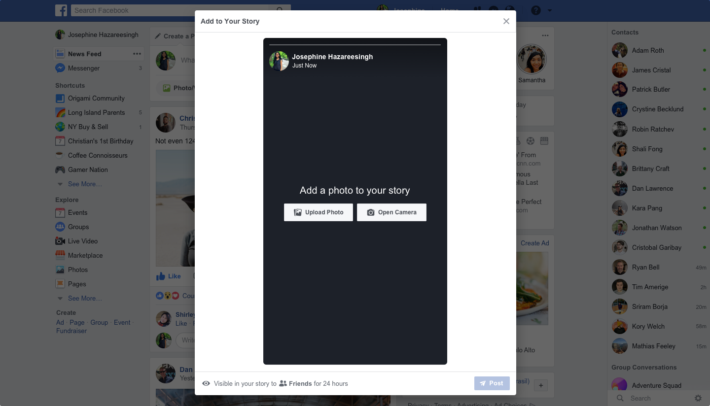 Facebook testa enviar stories através do desktop