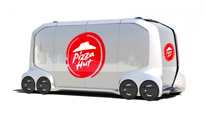 Pizza Hut® and Toyota® forge global partnership to explore the future of pizza delivery, beginning with the development of Toyota's e-Palette autonomous concept vehicle unveiled Jan. 8 at the Consumer Electronics Show in Las Vegas. (PRNewsfoto/Pizza Hut)