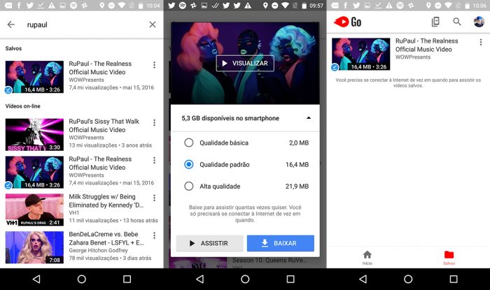 Android / YouTube Go / onde ficam salvos os vídeos do youtube go