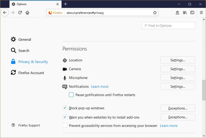 Firefox 59 - privacidade
